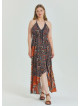 V Neck Backless Halter Neck Coffee Plus Size Dress 4662